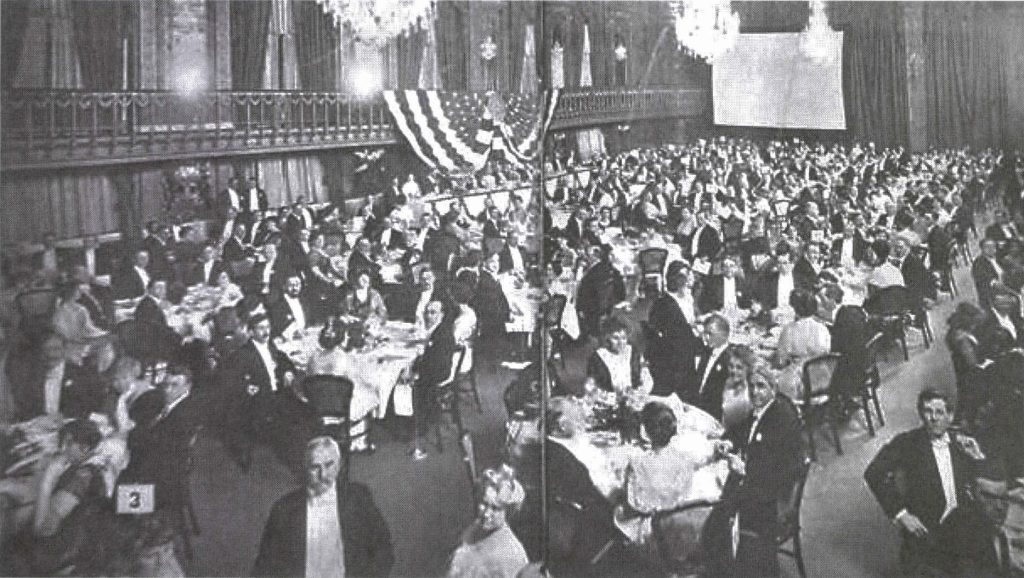 Black and white wide angle photo of the League's first fundraiser