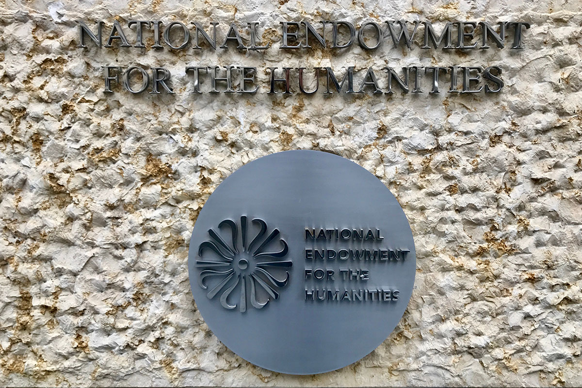 National Endowment for the Humanities logo on the front of its headquarters in Washington, D.C.