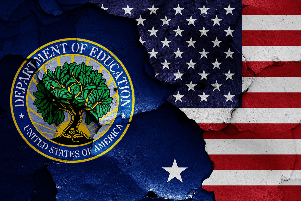 Seal of the US Department of Education laid over an American flag